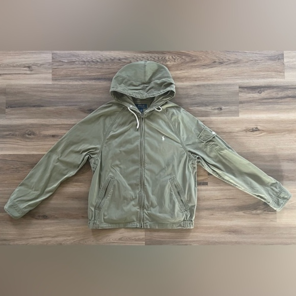 Polo Ralph Lauren Khaki Green Garment-Dyed Hooded Jacket with Pockets Size Large